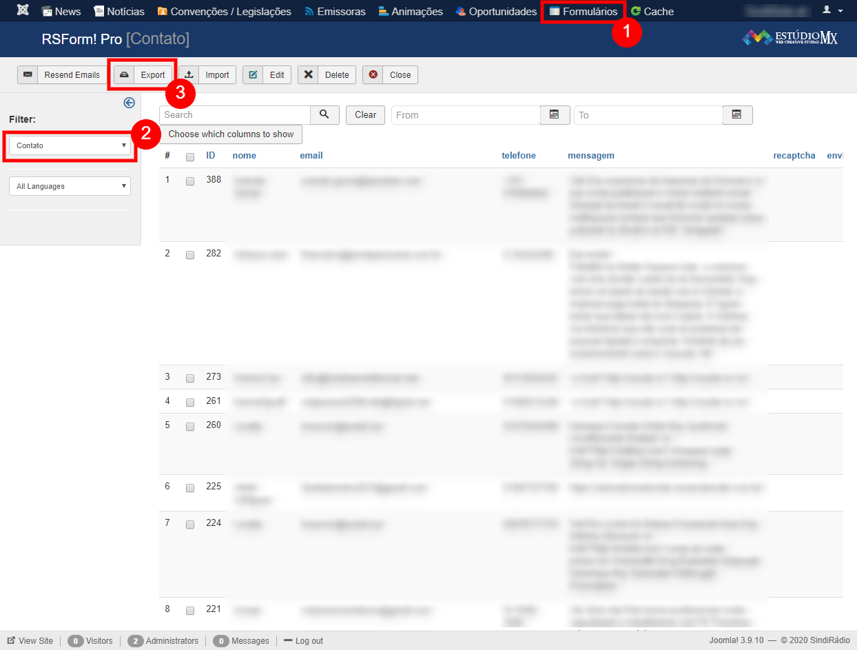 Exportar dados de um Formul&aacute;rio