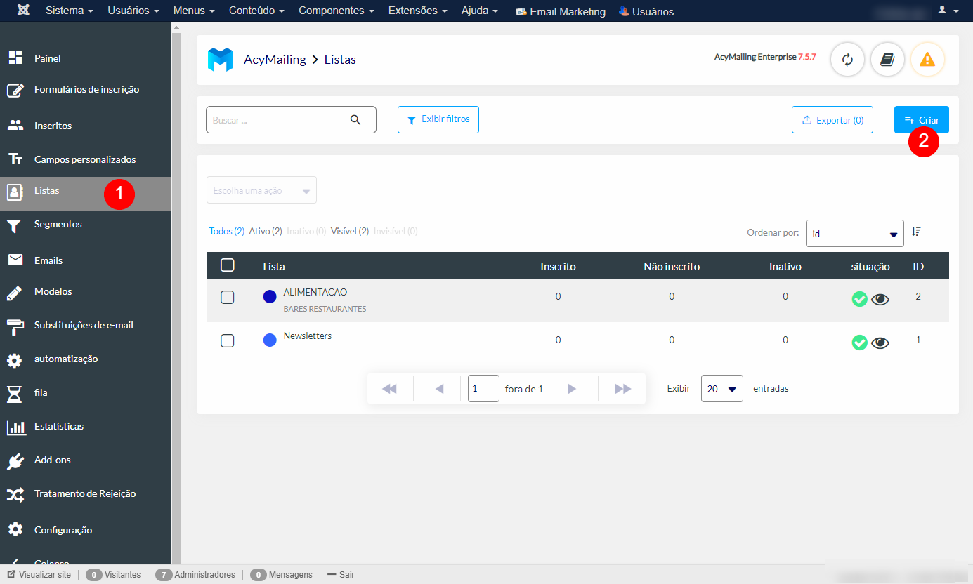 Criar listas de envio