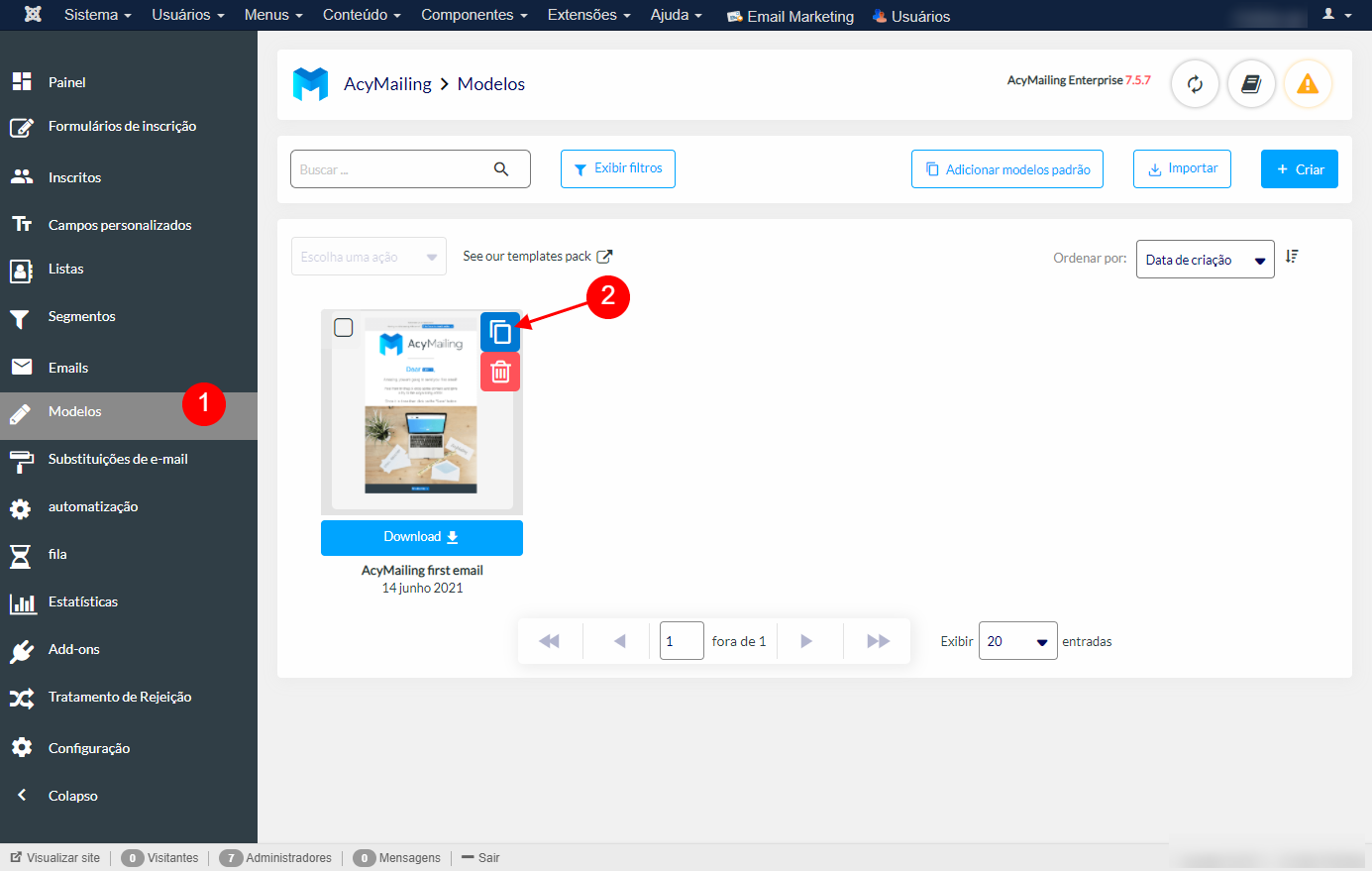 Criar modelos de emails