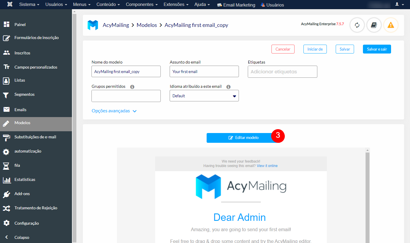 Criar modelos de emails