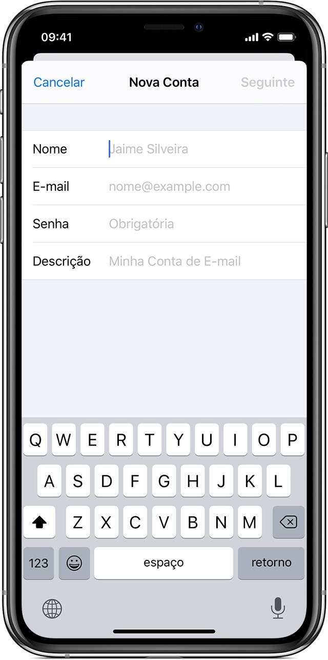 Instalar meu e-mail no iPhone