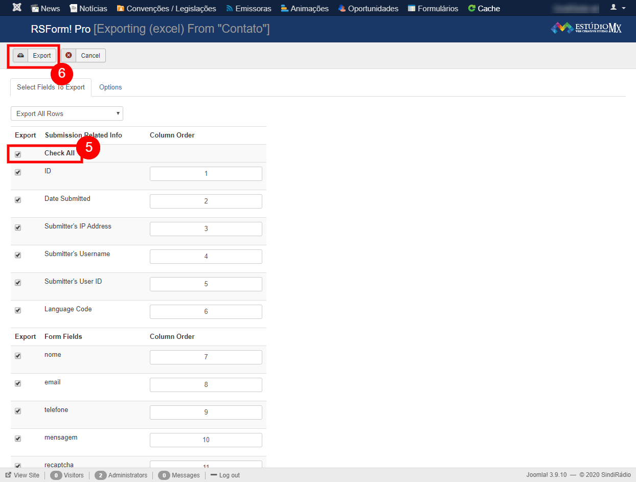 Exportar dados de um Formul&aacute;rio
