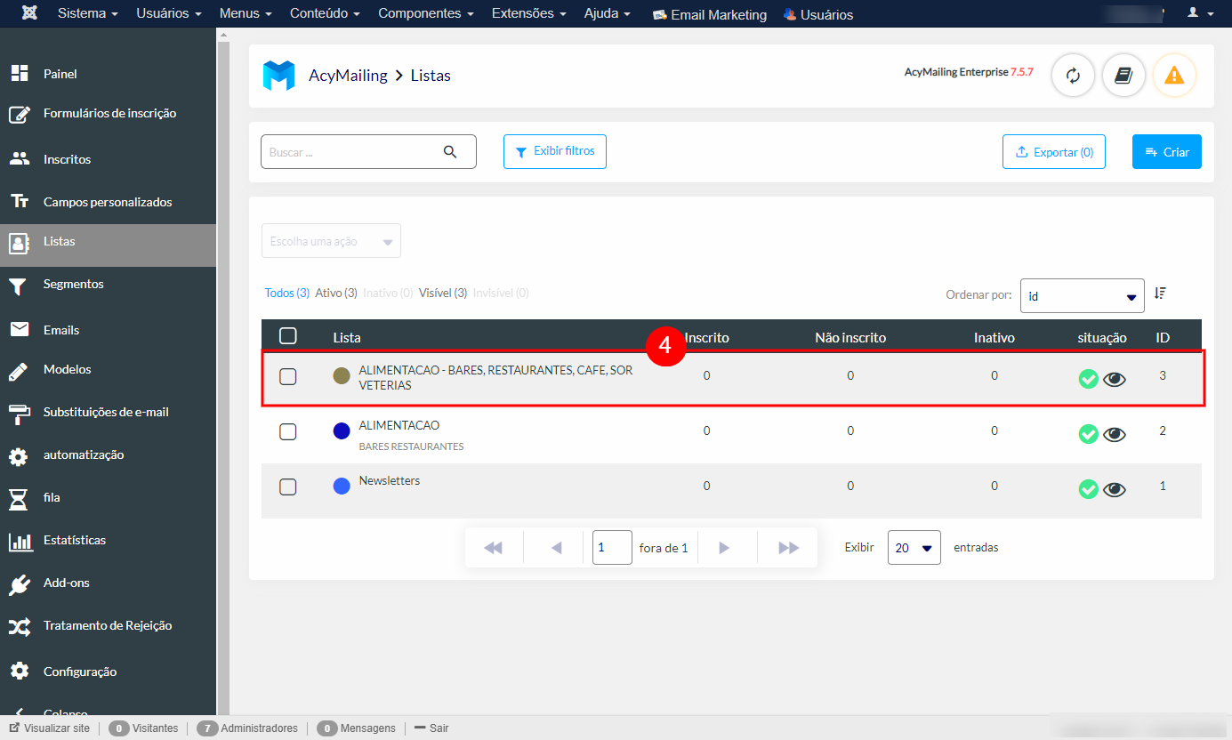 Criar listas de envio