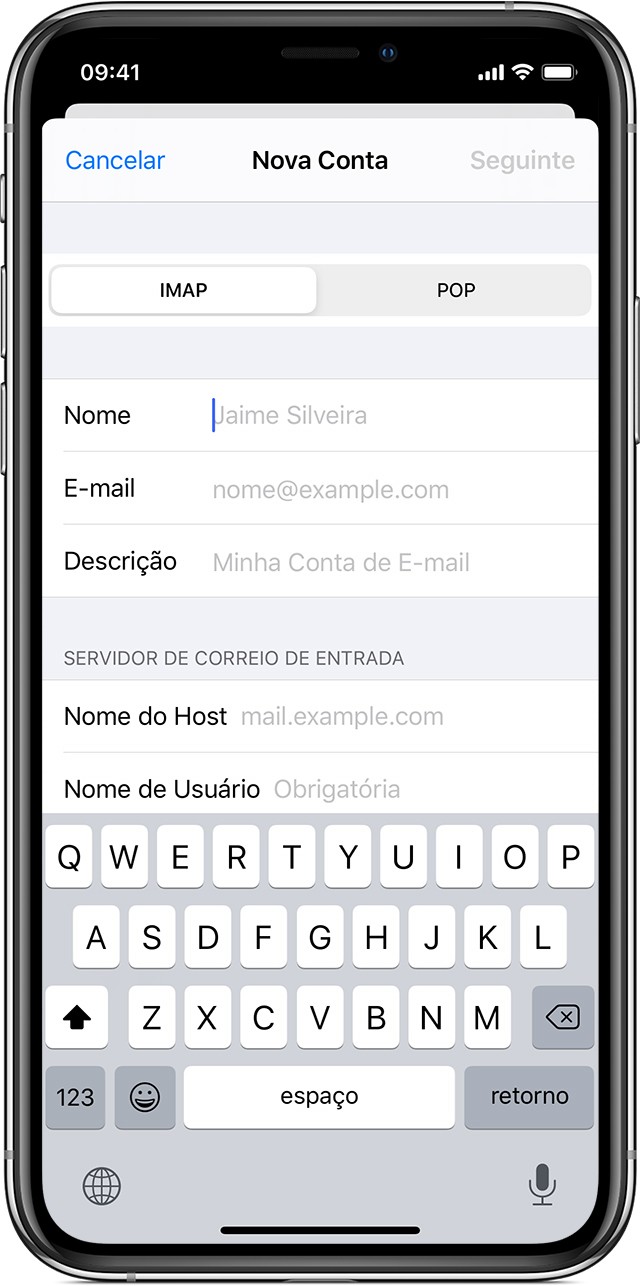 Instalar meu e-mail no iPhone