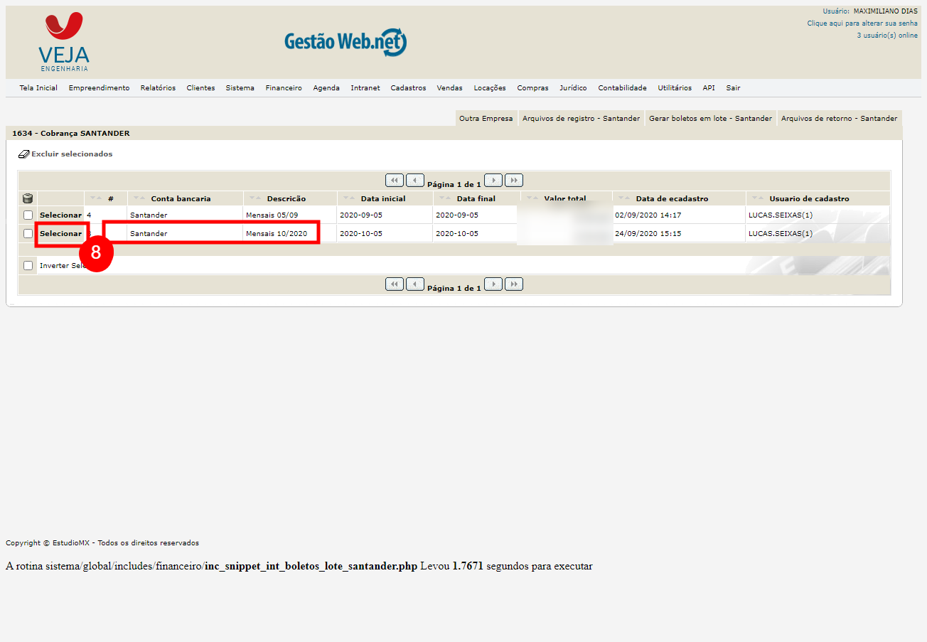 Gerar Boletos em lote Santander
