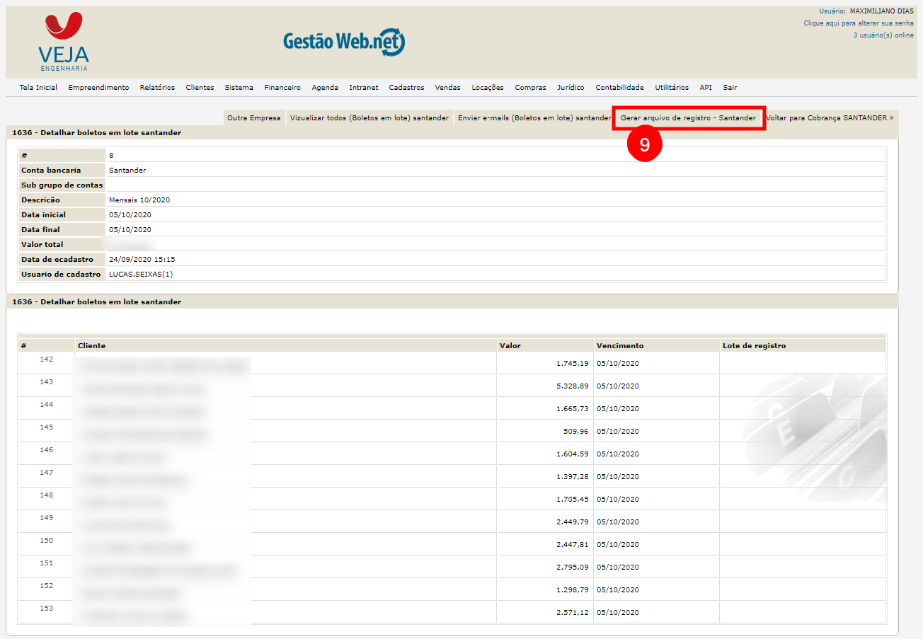 Gerar Boletos em lote Santander