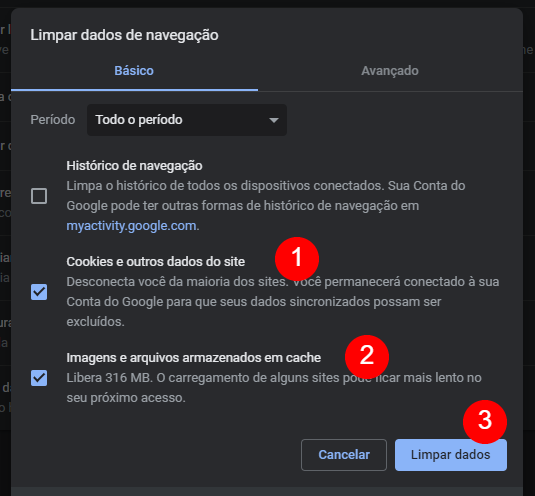 Limpar o cache do Google Chrome